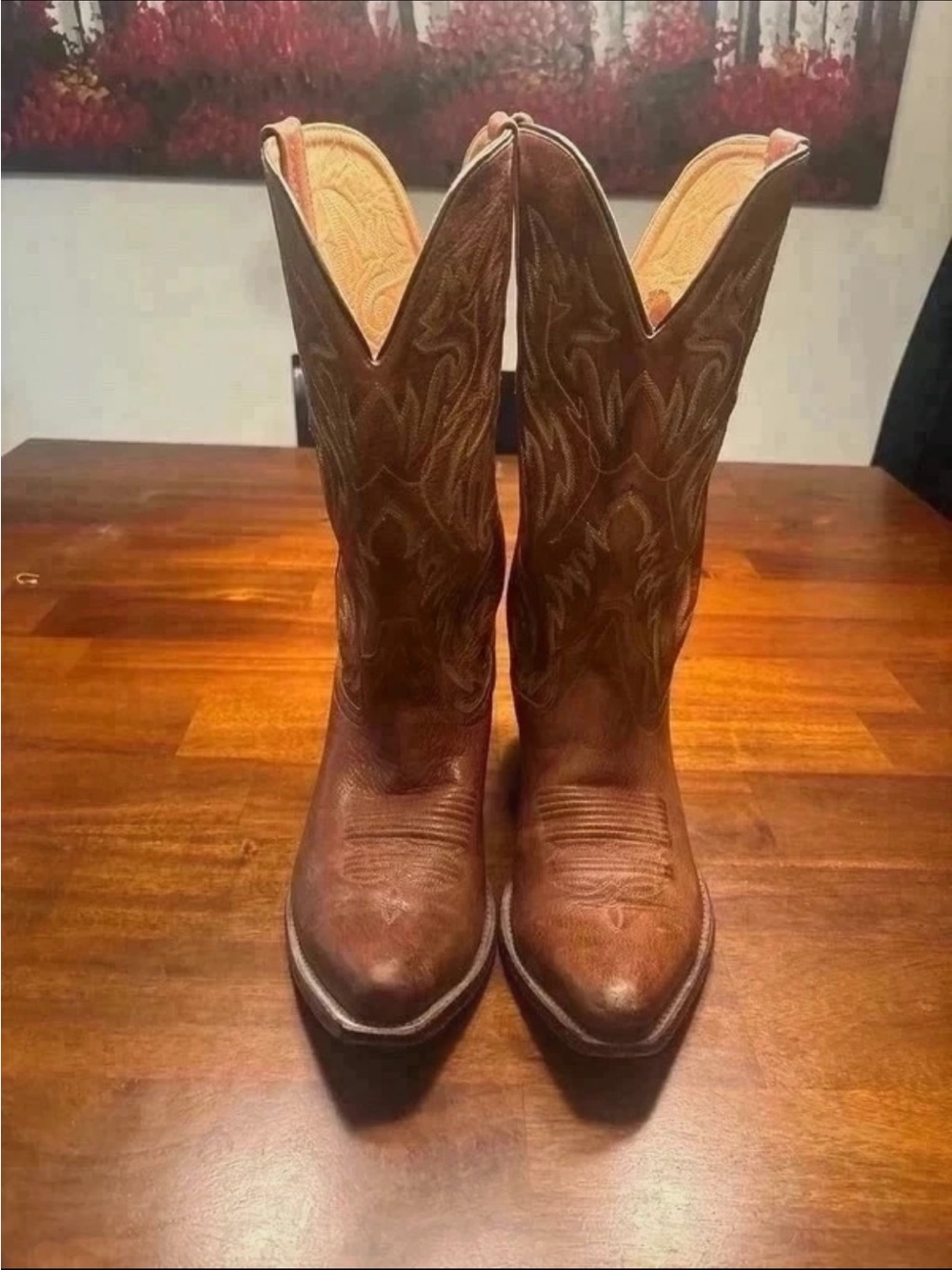 Old West Tan Canyon Leather Women’s Cowboy Boots. Size 9.5